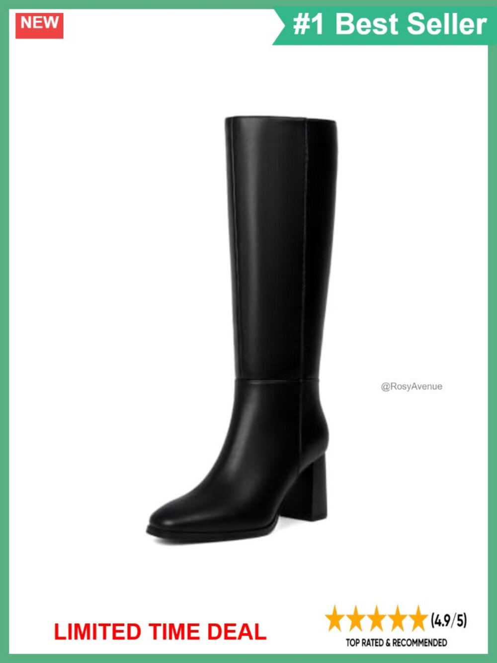 Modatope Knee High Boots Square Toe Chunky Heel Faux Leather Tall Boots